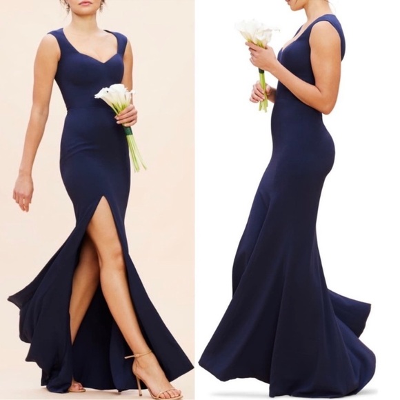 NWOT Dress The Population Midnight Blue Monroe Side Slit Gown sz L - Picture 1 of 9